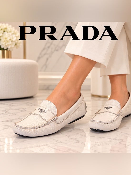 Prada Shoes - Prada Women's Cream off white Leather Driving Loafers boat shoes